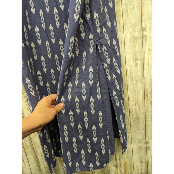 Peyton & Parker Blue Linen Blend Maxi Dress Tassels Side Slits Beachy XL - Picture 4 of 7